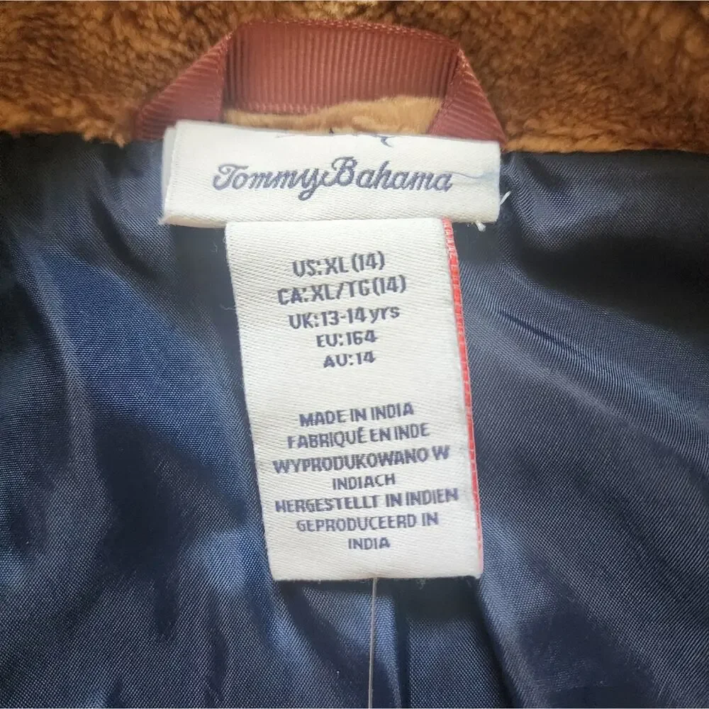 NWT Tommy Bahama Boy's Brown Fleece Full Zip Up Jacket Outerwear X-Large XL 14